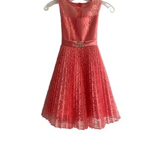 Orange Sleeveless Fit and Flare Pleated Dress for Weddings